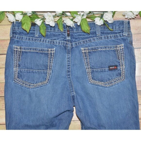 Ariat Work Men's 40x30 Cat 2 Denim Flame Resistant Relaxed Bootcut Western Jeans - Picture 5 of 11